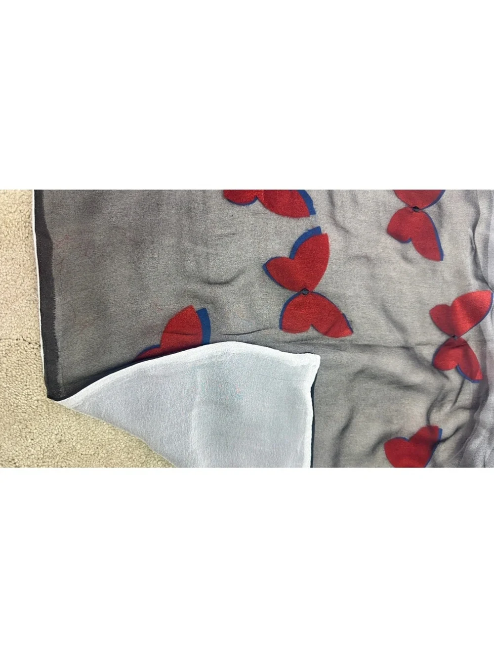 Two Layer 100% Silk Scarf Trapped Butterflies 20x65 Wrap Cover Up Blue & Red
